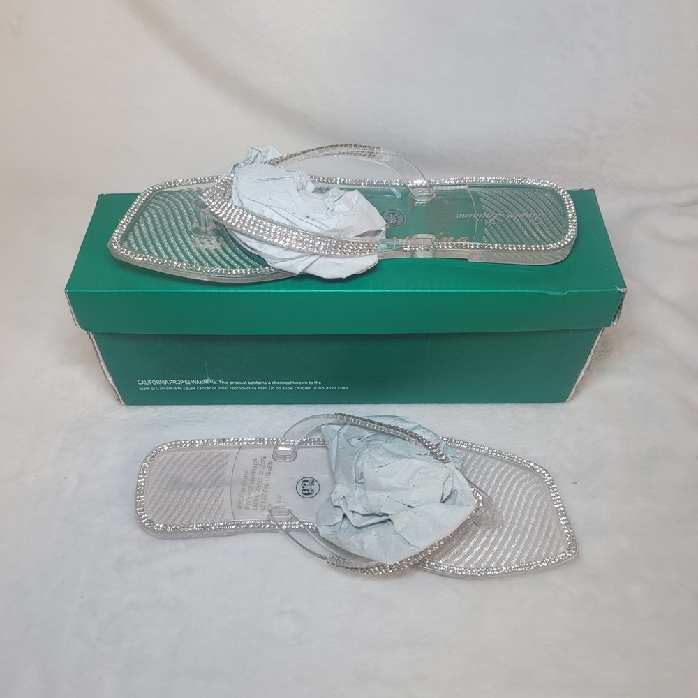 Lauren Lorraine Tampa Clear Bling Sandals Size 6.5 Bling Flip Flops NIB $79